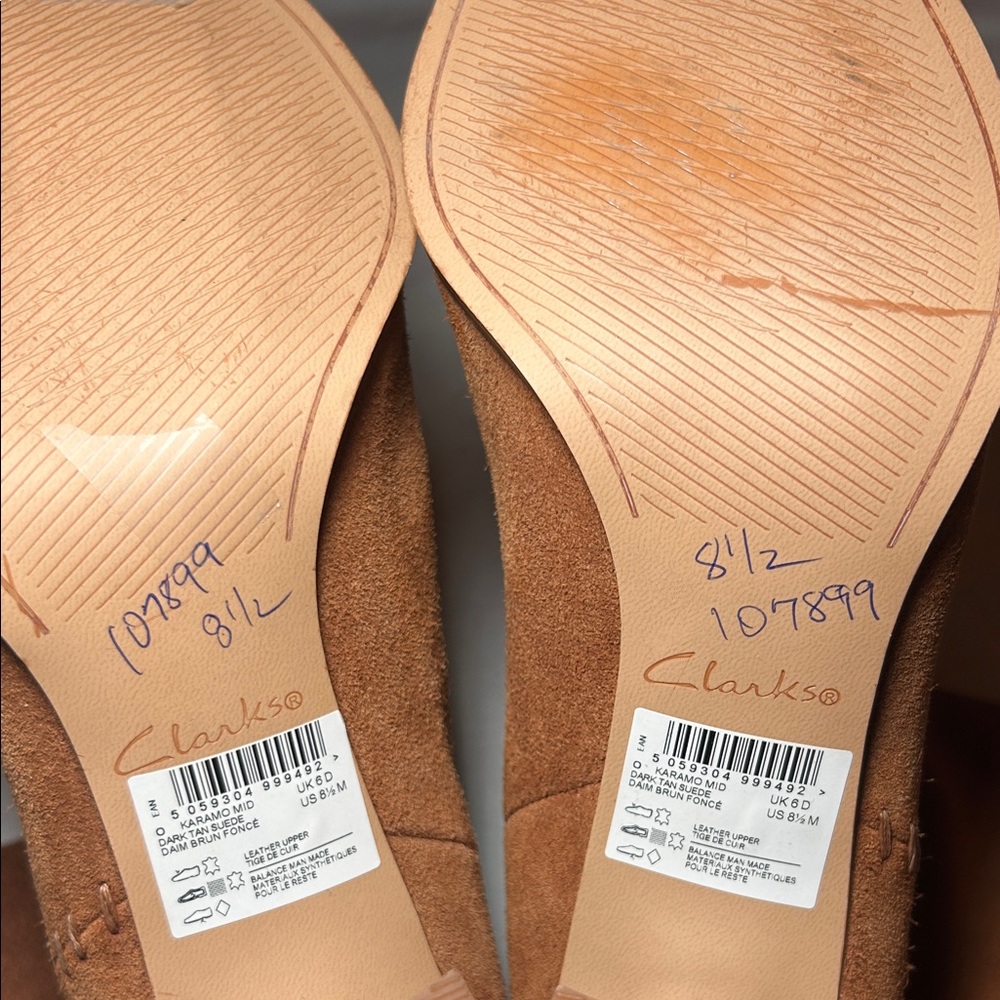 Clarks Tan Suede Heeled Boots - Picture 2 of 5